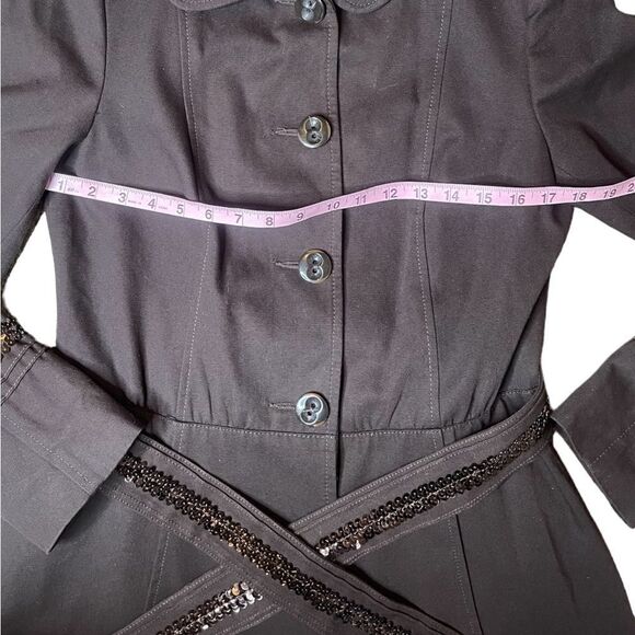 Zara Trench Coat with Peter Pan Collar & Sequin Embellishment Detail Size Large - Picture 9 of 12
